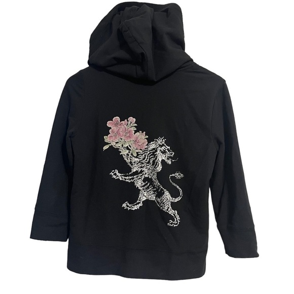 Y2K Style Express Lion Metallic Gloral Zip Up 3/4 sleeve sweatshirt Medium - Picture 1 of 4